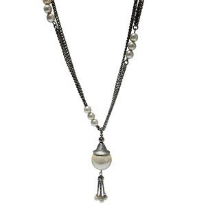 Elegant Silver Chain Necklace Faux Pearl Accents Dangling Charm Fashion Jewelry